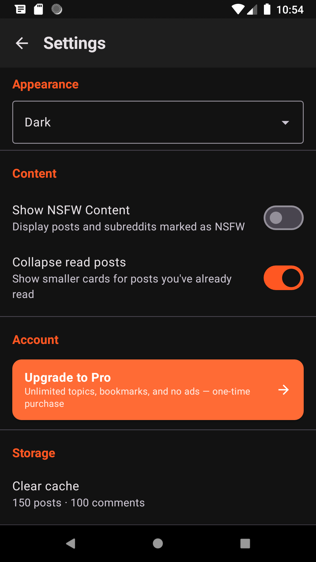 Tabbit Settings screen with theme dropdown and content toggles